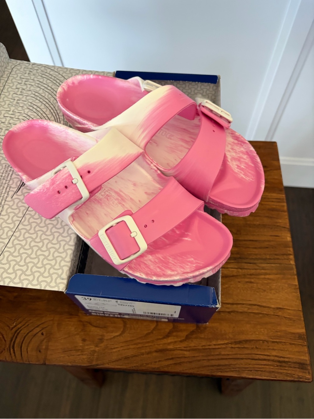 Birkenstock Women’s Pink & White Marbled Two-Buckle Slides